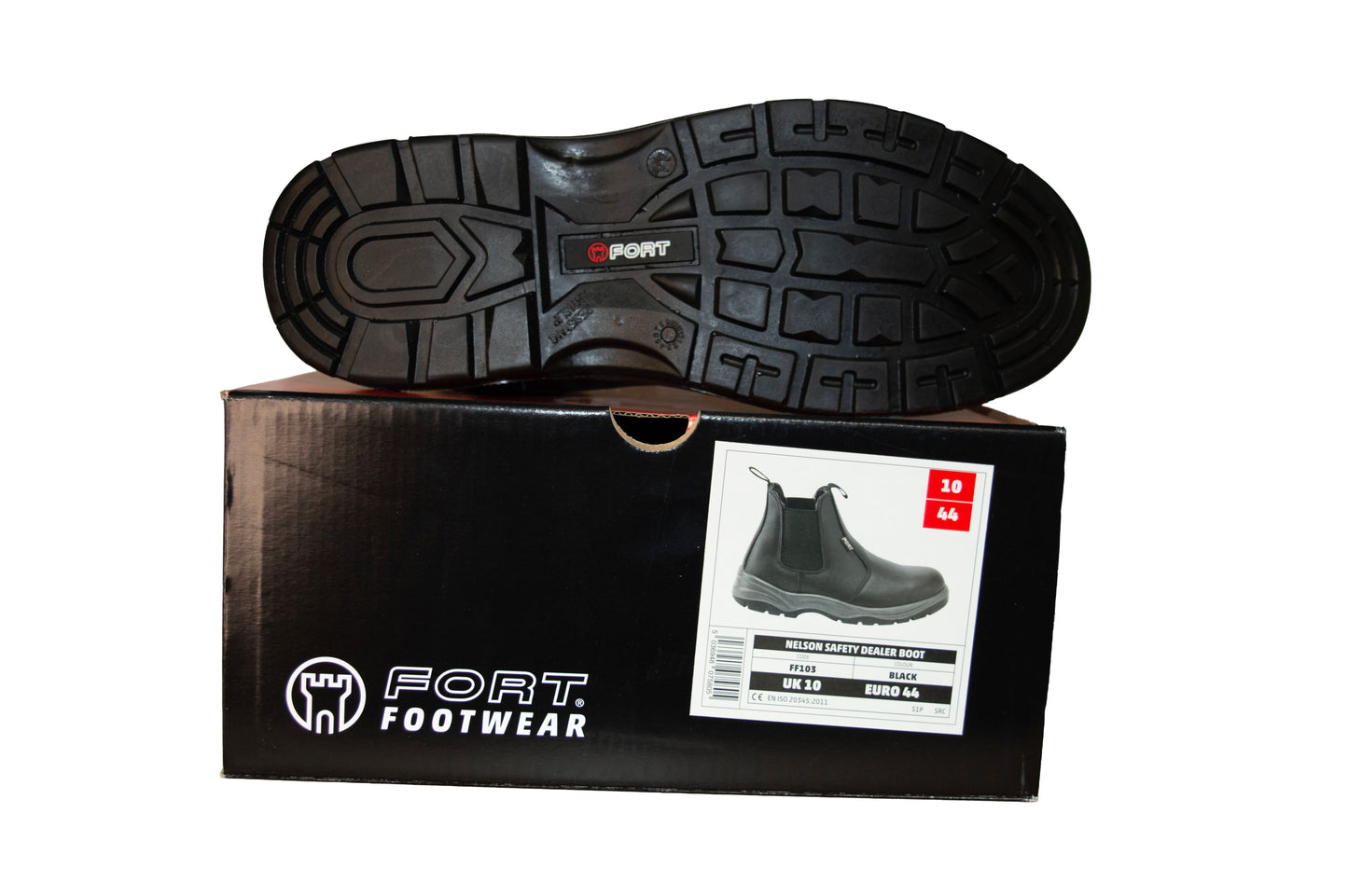 The Fort Footwear Nelson Leather Safety Dealer Boot – Black Steel Toe Work Boots (S1P SRC Rated)
