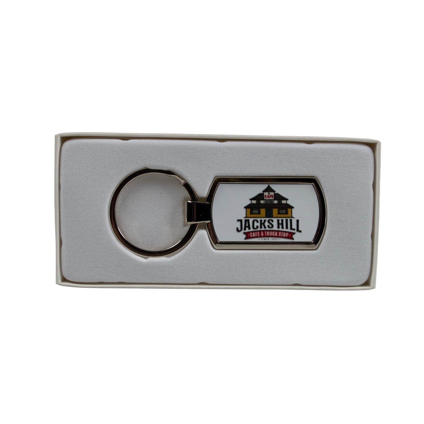 Jack’s Hill Café & Truck Stop Keyring in Presentation Box – Metal Logo Key Chain