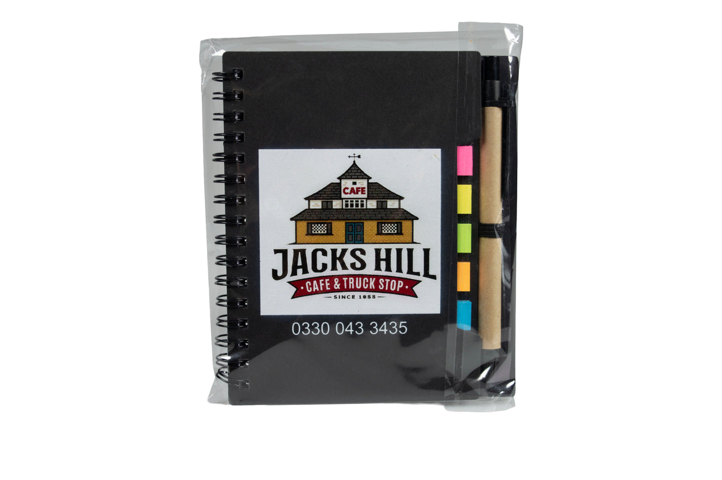 Jack’s Hill Café & Truck Stop Spiral Notebook Set (Small) – Branded A5 Notepad with Pen & Sticky Tabs