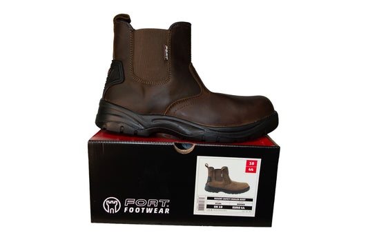 The Fort Footwear Regent Safety Dealer Boot – Brown Leather Steel Toe Work Boots (S1P SRC Rated)