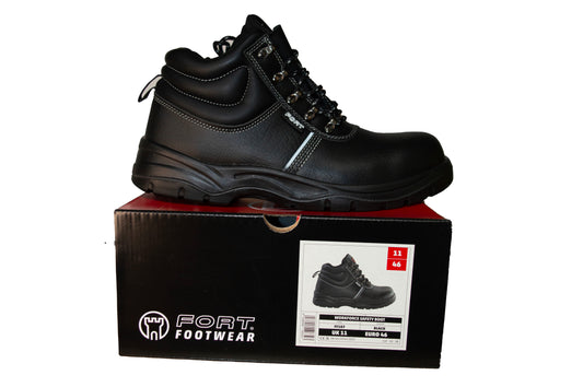 The Fort Footwear Workforce Safety Boot – Black Steel Toe Lace-Up Work Boots (S1P SRC Rated)