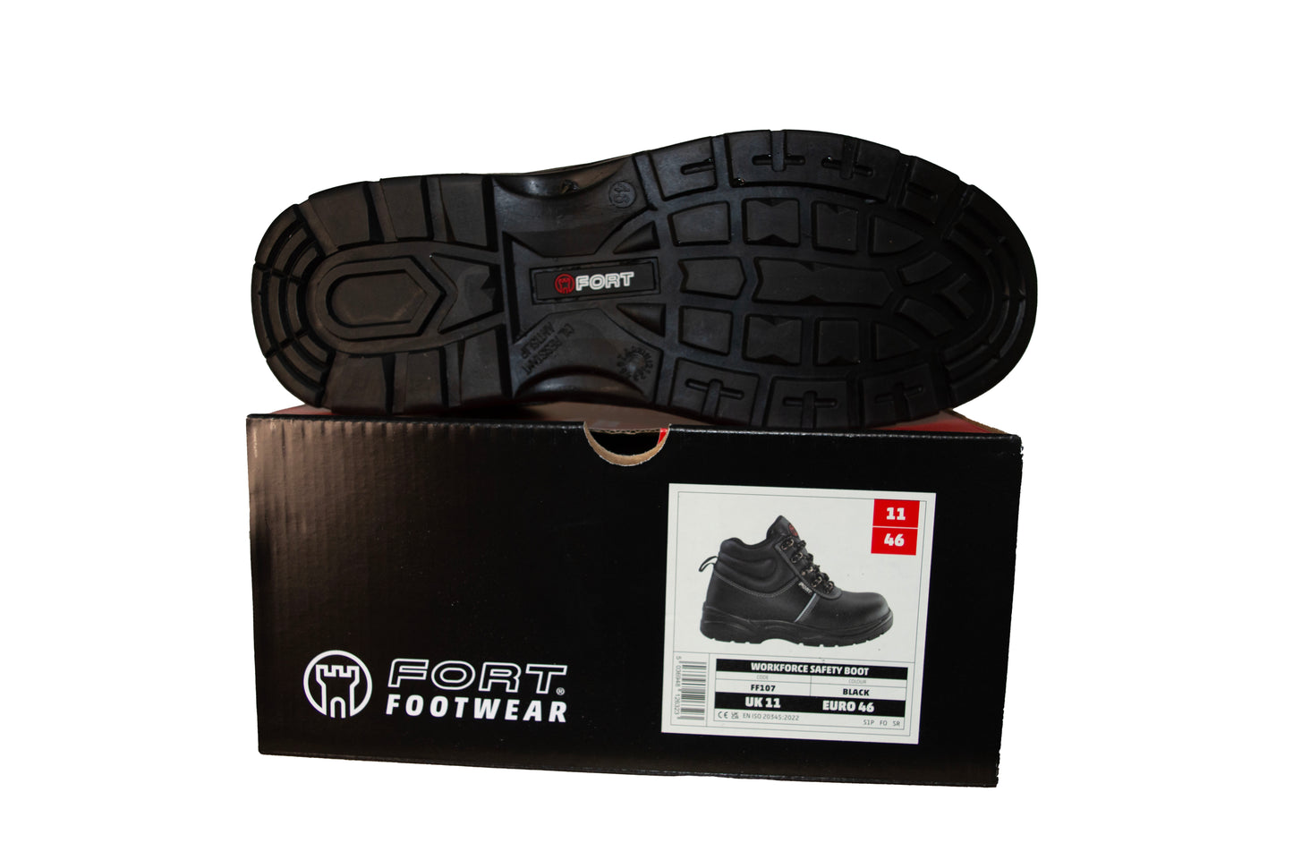 The Fort Footwear Workforce Safety Boot – Black Steel Toe Lace-Up Work Boots (S1P SRC Rated)